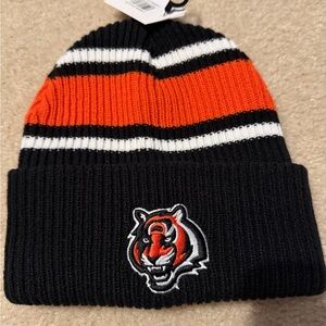 Black and Orange Striped Beanie with Tiger Emblem